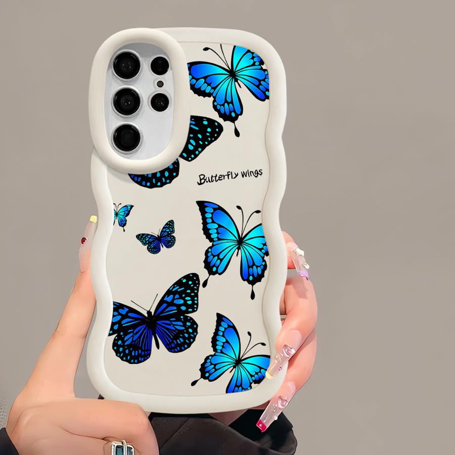 Soft Phone Cover Case for Samsung Galaxy A25 S24 S23 Plus S22 Ultra S25 S20 FE A26 S21 A54 A24 A55 A35 A36 A34 Blue Butterfly