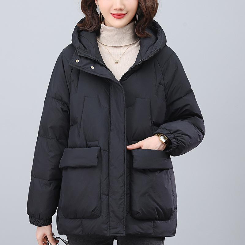 Women's Hooded Thickened Winter Duck Down Coat - Warm Casual Jacket for Middle-Aged Moms