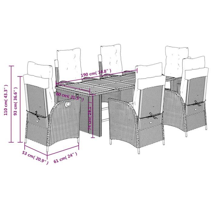 VidaXL Ensemble à manger de jardin coussins 7pcs Noir Résine tressée 3213136