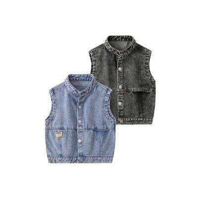 Spring and Autumn Boys' Stylish Denim Vest Children's Clothing Kids' Stand Collar Cardigan Baby Sleeveless Solid Color Jacket