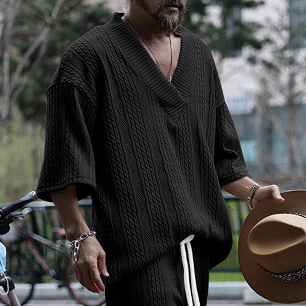 Men'S Large V-Neck Loose Casual Short Sleeved Shirt Sports Top