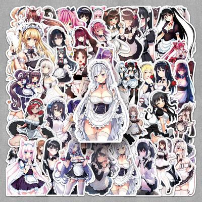 Adesivi Anime Uniforme da Cameriera Sexy: 50 Fogli Impermeabili per Diari e Cancelleria