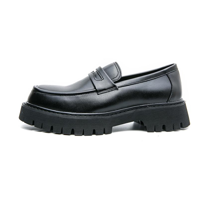 Autumn Black Oxford Shoes Men Thick-soled Large-capped Shoes Muffins Formal Business Shoes Slip-on Leather Shoes Casual Shoes