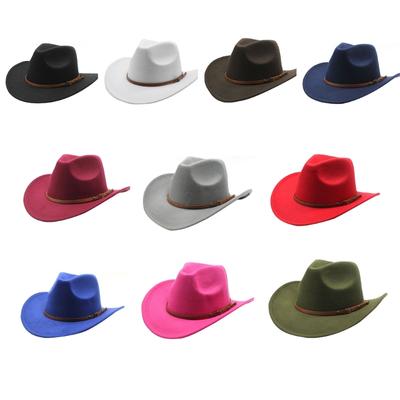 Solid Color Cowboy Hat Wide Brim Theme Party Hat with Belt Unisex Costume Hats HippiesCap Halloween Costume Accessories