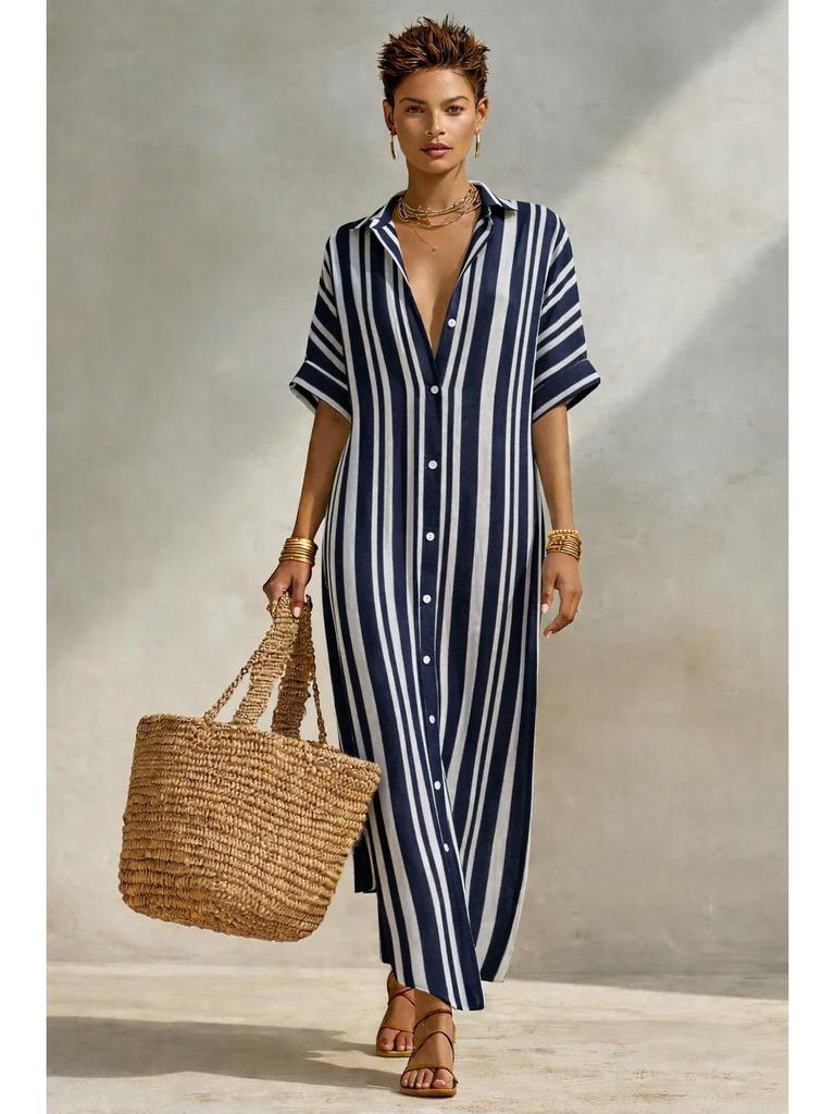 European and American Long Striped Casual Shirt Dress - 2026 Black Holiday Edition