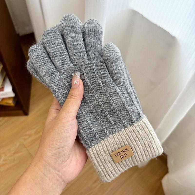 Niedliche Strickhandschuhe für Damen Herren Fingerlose Touchscreen-Handschuhe Winter Warm Plüsch Fäustlinge Radfahren Kalt Vollfingerhandschuhe