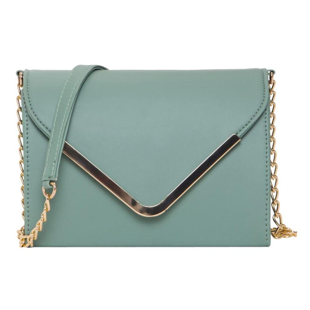 Dámská dívčí kabelka crossbody s klopou do V a zlatým řetízkem