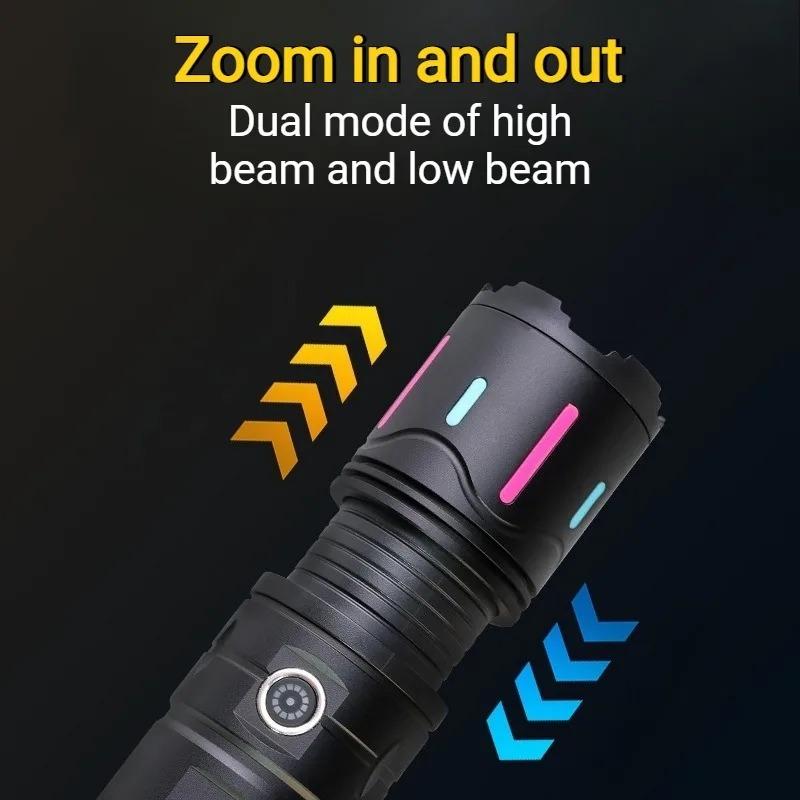 Super Powerful Flashlight Rechargeable Zoom Fluorescent Strip Torch with COB Work Light Outdoor Emergency Lighting