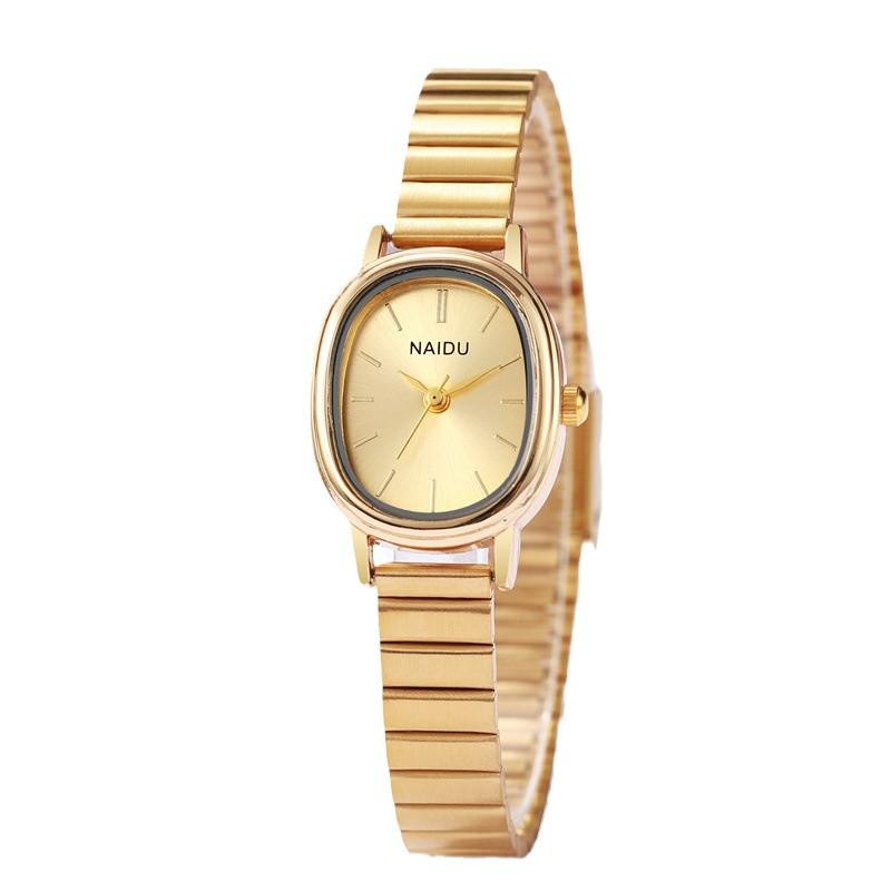 Stylish Oval Bamboo-Steel Ladies' Gold Wristwatch - Casual and Trendy