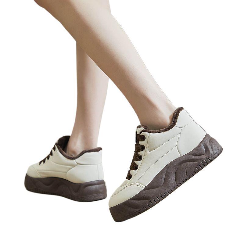 Damskie Zimowe Bawełniane i Skórzane Wodoodporne Grube Podeszwy Antypoślizgowe Buty Sportowe z Aksamitną Podszewką