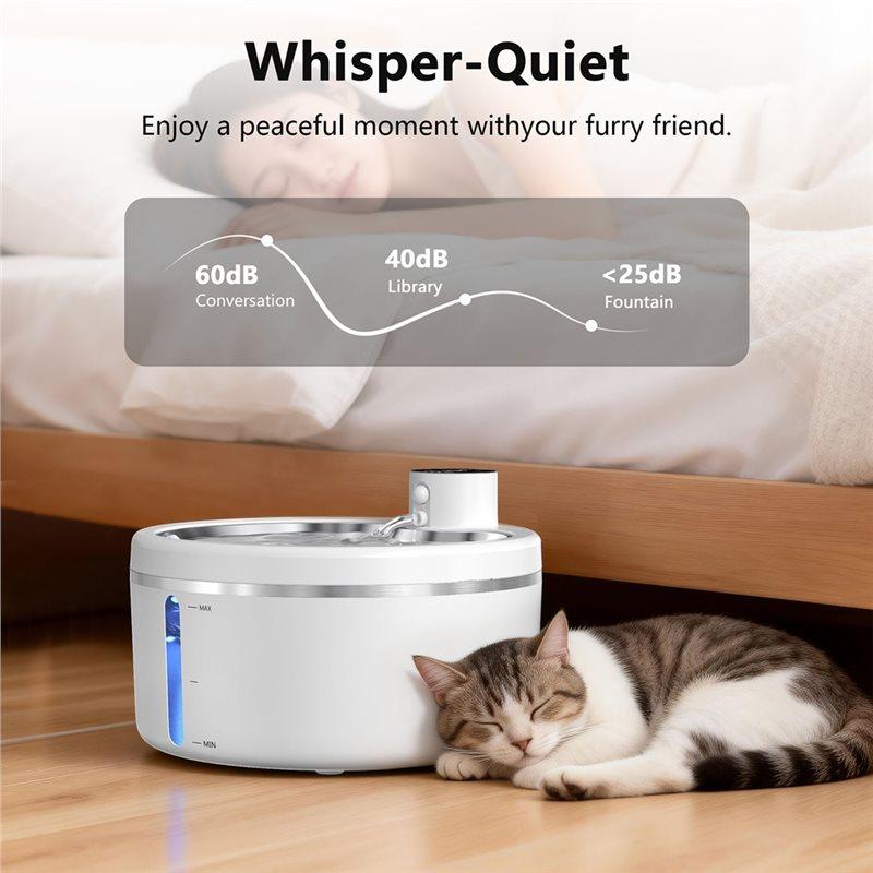 Pet Drinking Dispenser Wireless Cat Water Fountain 2.5L Smart Sensor Auto Circulating Filter 4000Mah LED Display