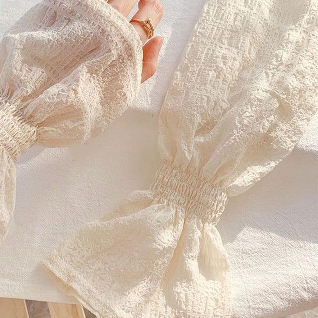 Ice Silk Arm Cover Sun Protection Pleated Puff Bubble Sleeves Women Summer Accessories Beige