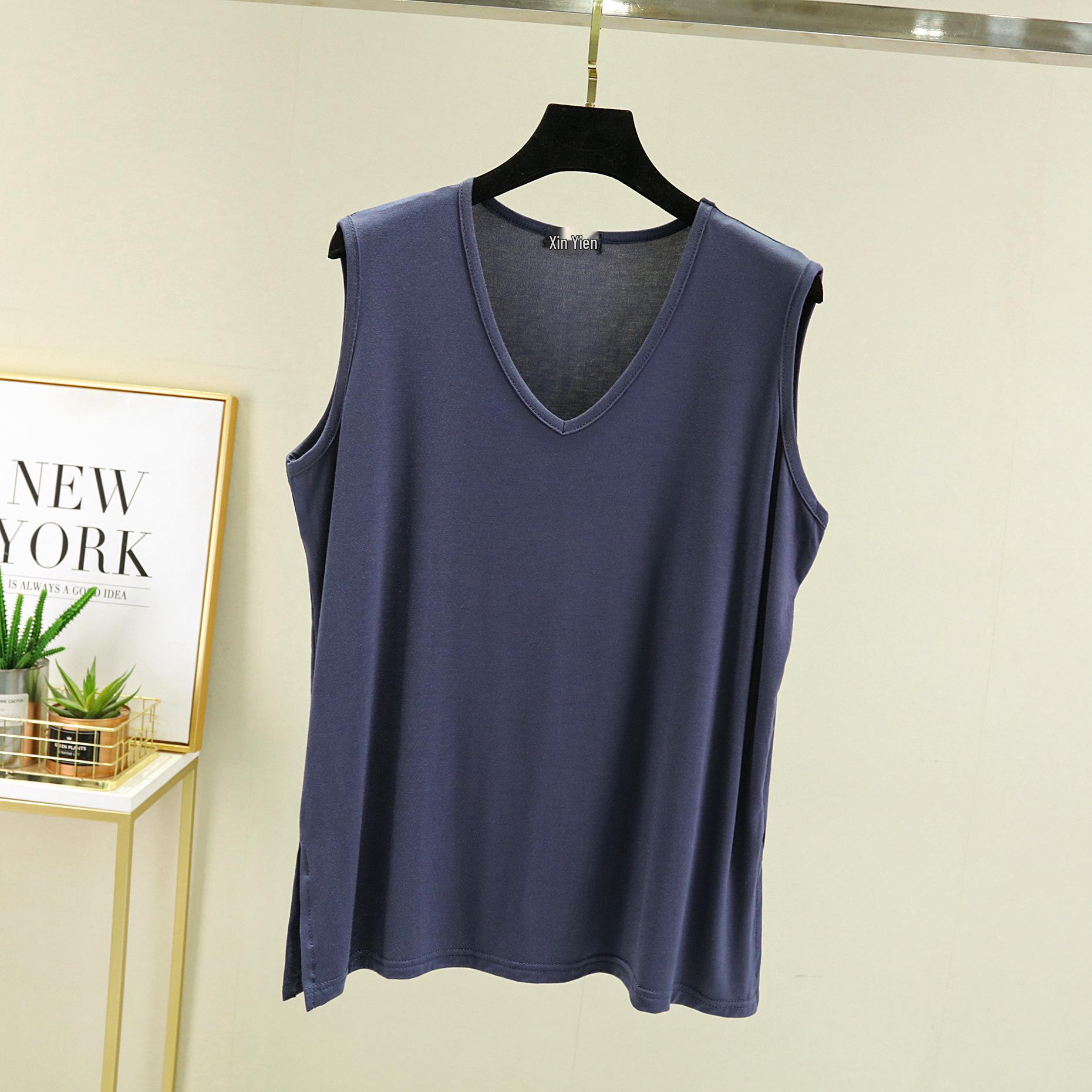 Женский модальный жилет без рукавов с V-образным вырезом свободного кроя – Летняя майка большого размера, утягивающий топ M