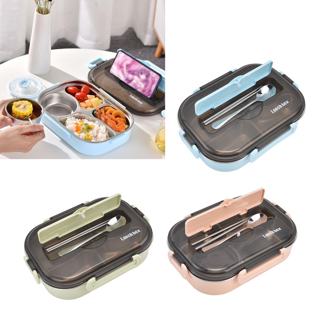 Portable Kids 304 Stainless Steel Lunch Box 1.3L Four Compartment  Box with Soup Bowl Chopsticks Spoon Portable Lunch Box