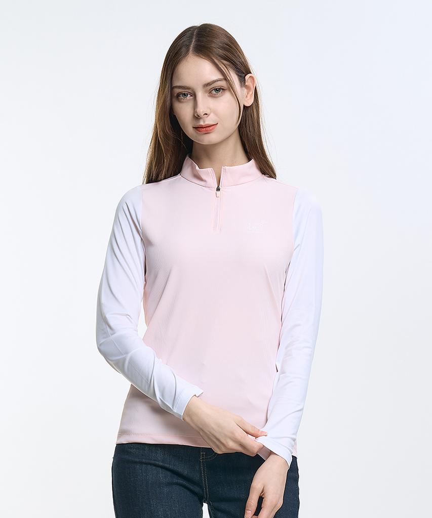 2ELA White Cool Women'S Color-Blocked Long Sleeve Zip-Up T-Shirt (M6St02) 4 Colors