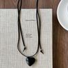 1Pc Korean Black Love Pull Adjustable Leather Rope Long Necklace Women's Red Retro High-end Accessories Sweater Chain