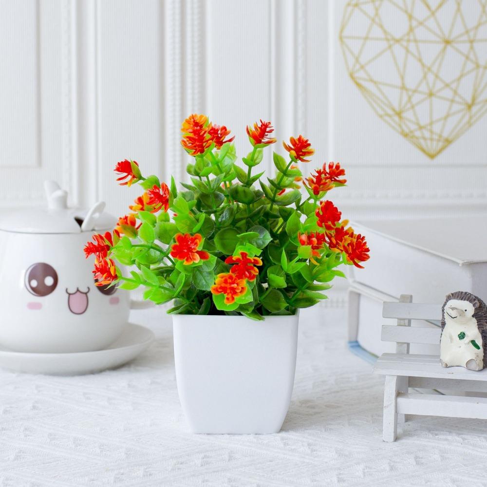 White Artificial Potted Flowers Plastic Fake Flower Bonsai  Indoor Decoration