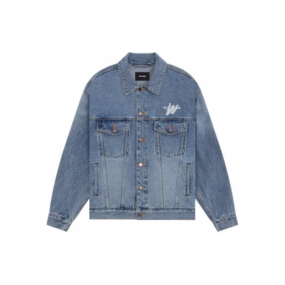 We11done Ss24 Color Block Logo Print Long Sleeve Polo Comfortable Denim Jacket Unisex jackets Blue WD-DJ1-24-372-U-BL