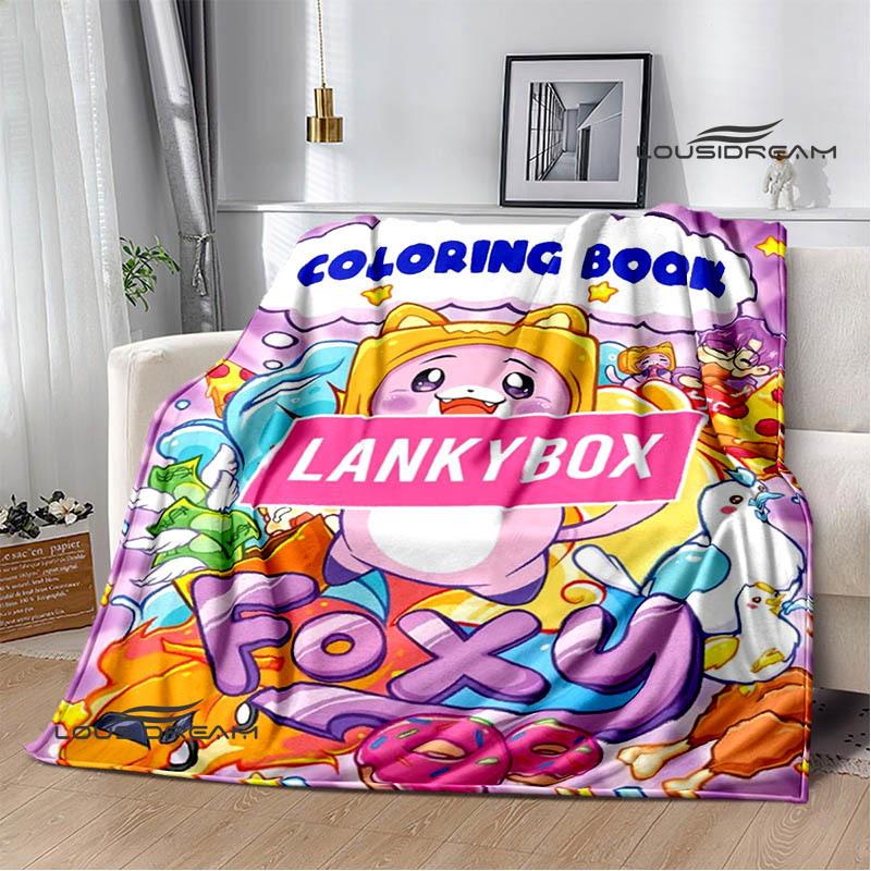Cute Lankybox Foxy Boxy cartoon Printed blankets Picnic blanket Flannel Warm blanket Travel Blankets bed linings Birthday Gift