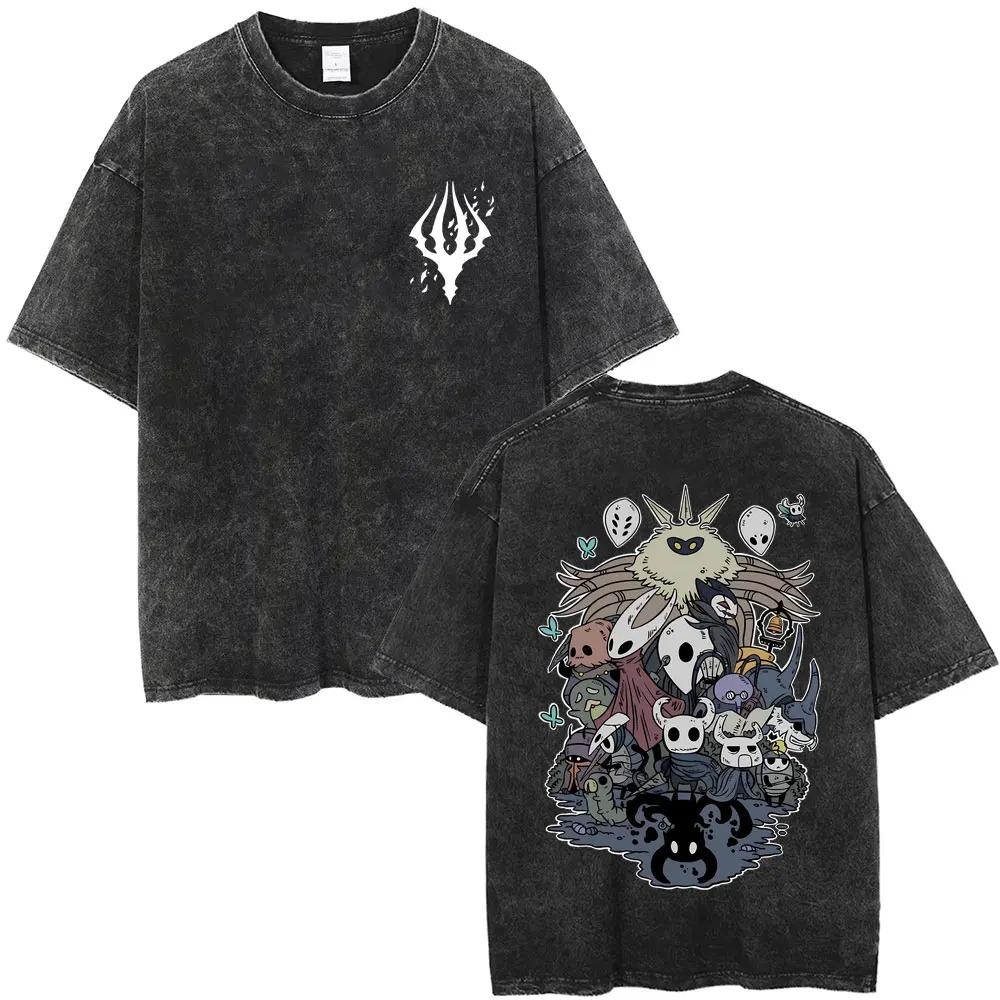 Magliette Hollow Knight Stampa Vintage Lavata Magliette Regali per Fan Uomo Donna Top Moda Casual Manica Corta Oversize