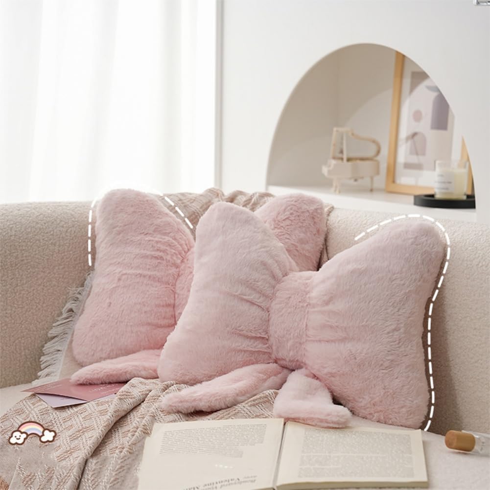 2Pack Pink Bow Throw Pillow Soft Plush Aesthetic Bow Shaped Pillow Cute Car Sleeping Pillow for Girls Sofa Backrest Home Bed Decoration