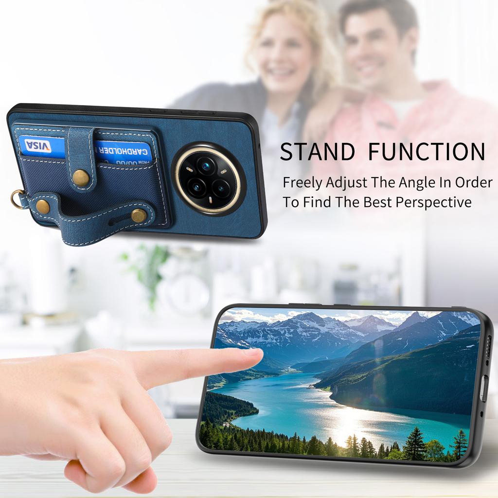 For Realme 14 Pro 5G Retro PU Leather Back Cover with Card Holder and Wristband Kickstand