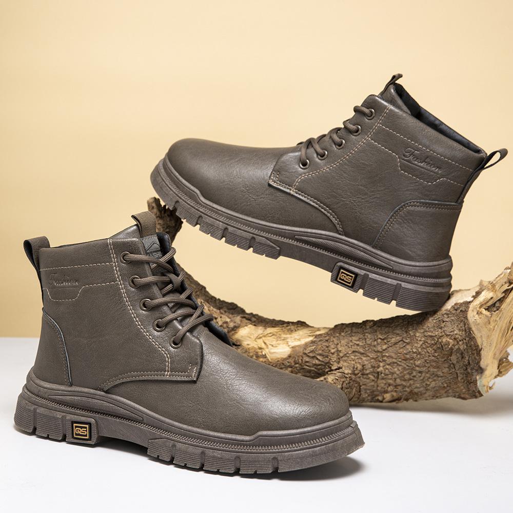 Casual men's shoes boots leather face single cotton British Martin boots high top men's fashion thick sole