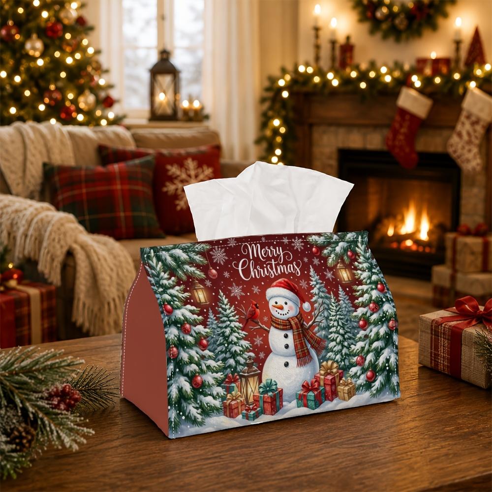 1pc Magical Winter Forest Tissue Box | Multi-functional Seasonal Napkin Dispenser, Available Suitable for Home, Xmas Parties Snowman Lantern Gift Box