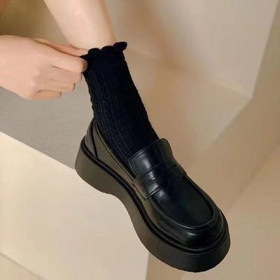 2025 New British Style Small Leather Shoes Women's Spring Versatile Retro Round Head Casual Muffin Platform Loafer Single Shoes