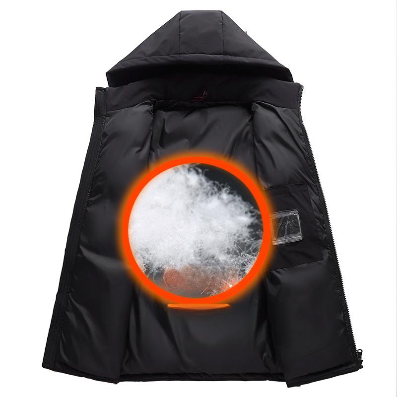 Große Größe 12XL Weiße Entendaunenjacke für Herren, verdickte 150 kg schwere, warme und kältebeständige, lockere Daunenjacke mit Kapuze