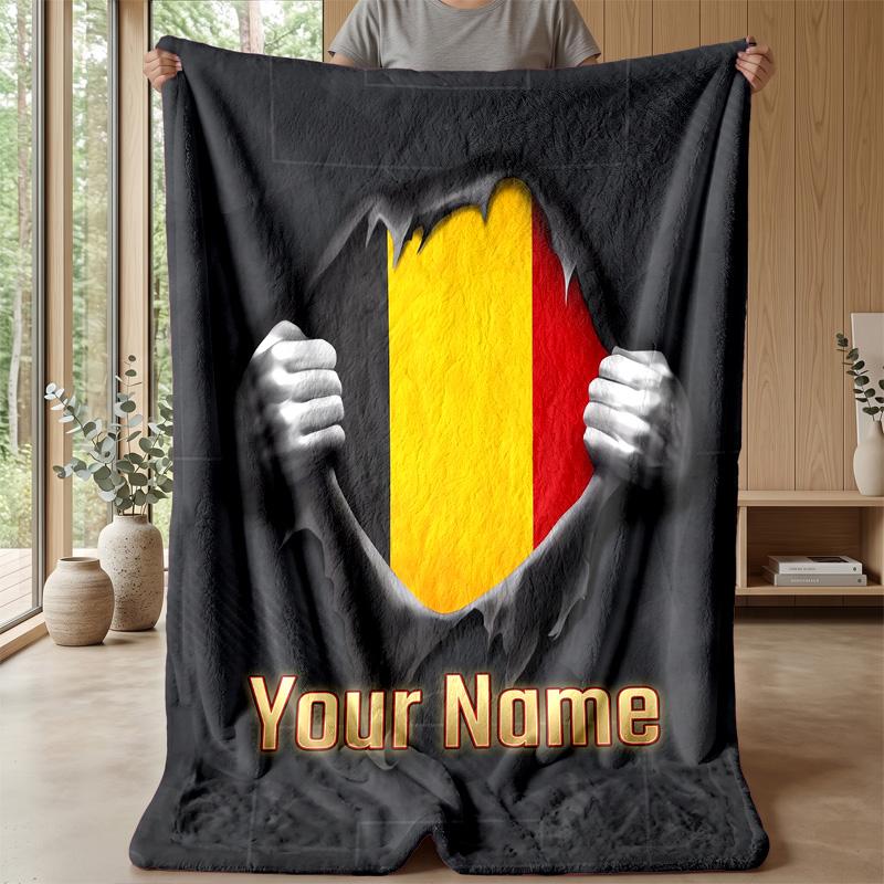 Custom Text Flannel Throw Blanket, Lightweight Cozy Bed Sofa BlanketGermany national football team