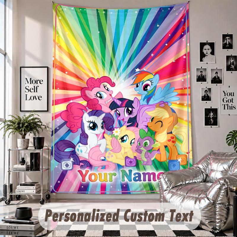 Wall Hanging Tapestry With Custom Name & Text, My Little Pony Decorative Tapestry For Bedroom