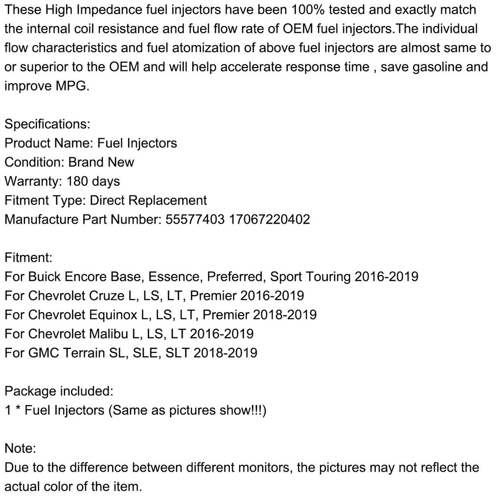 1PCS Fuel Injectors 55577403 Fit GMC 16-19 Fit Chevry Cruze Malibu 1.4L 1.5L L4