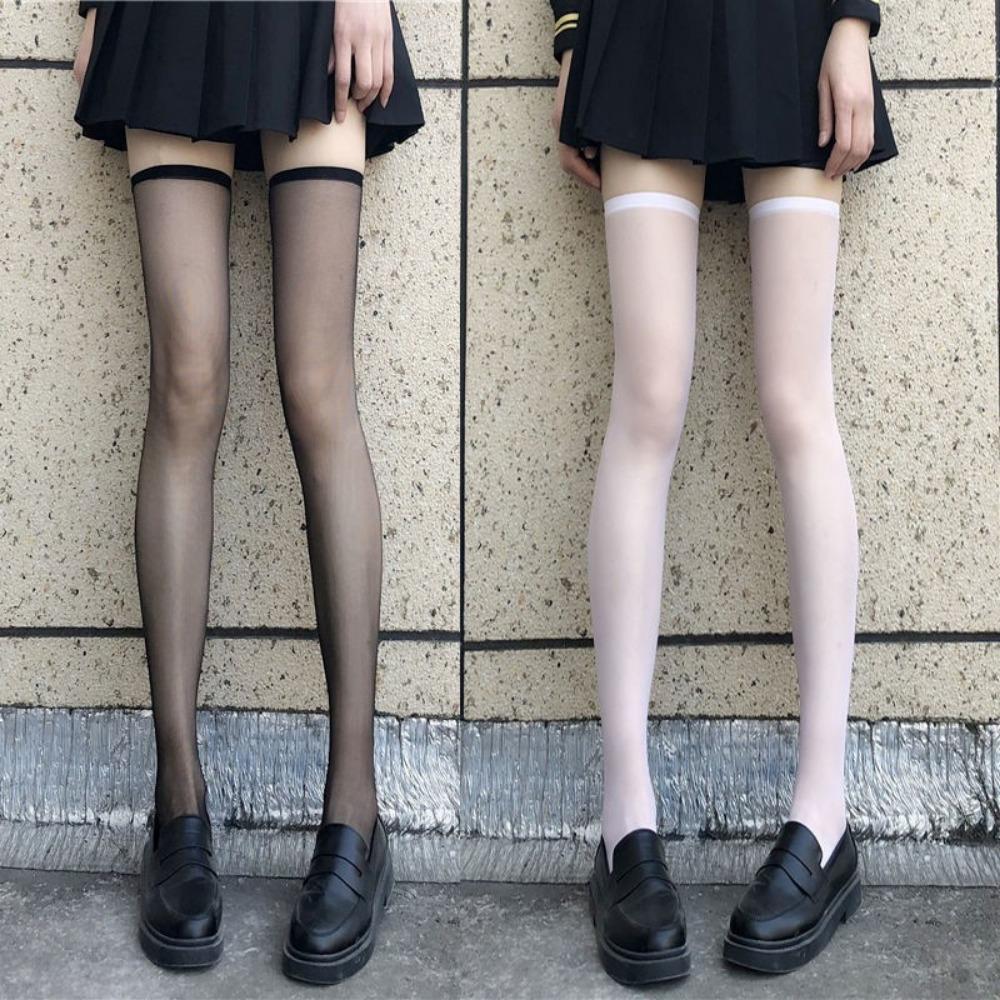 JK Velvet High-transparency Calf Socks, White Thin Long Tube, Spring and Summer Black Stockings, Women's and Knee Socks, Ultra-thin Ins Tide
