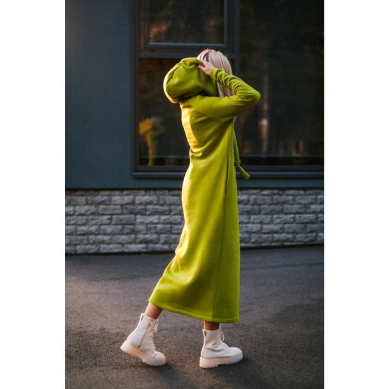 Autumn and Winter New Loose Large Knitted Hooded Long Dress with Velvet Hoodie, Casual Fashion Dress, Splicing Warm Skirt