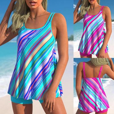 Novo arco-íris impresso plus size roupa de banho feminina cintura alta maiô feminino duas peças tankini maiôs beachwear