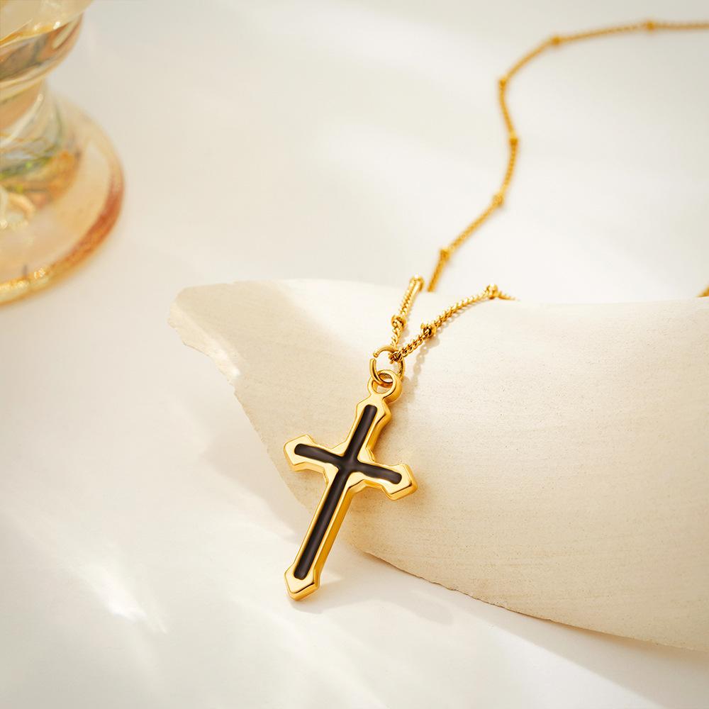 New Necklace Simple Retro Stainless Steel Drip Cross Pendant Necklace