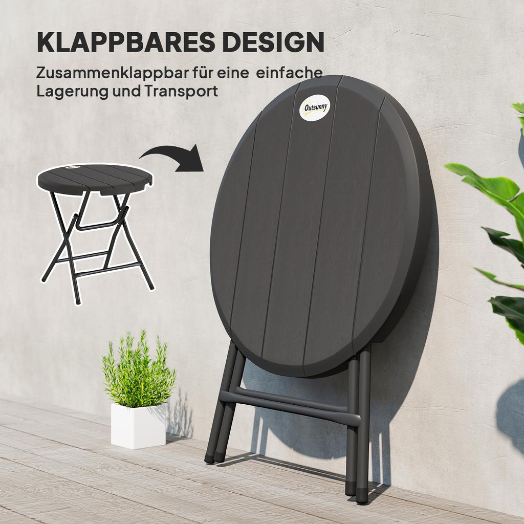 Foldable Round Garden Table for 4, Outdoor Dining Table with HDPE Tabletop and Steel Frame, 80 x 80 x 73 cm, Dark Grey