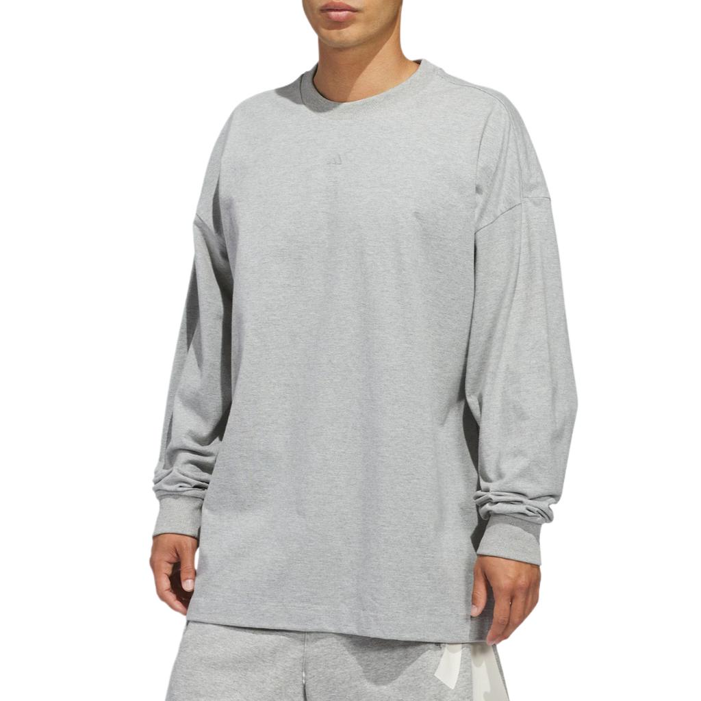 Adidas Basketball Long Sleeve Crew Neck T-Shirt Unisex Tops Medium-Heather-Gray JZ9529