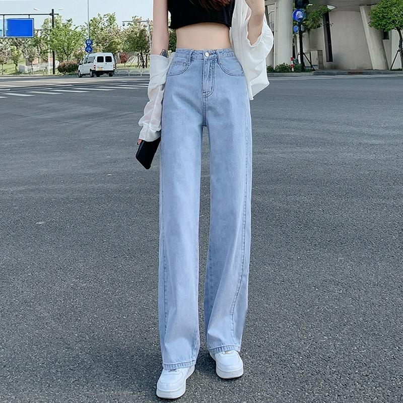 High-waisted Straight-leg Jeans Women's Autumn and Winter Models, Retro, Small, Loose, Thin and Tall, All-match Mopping Wide-leg Trousers