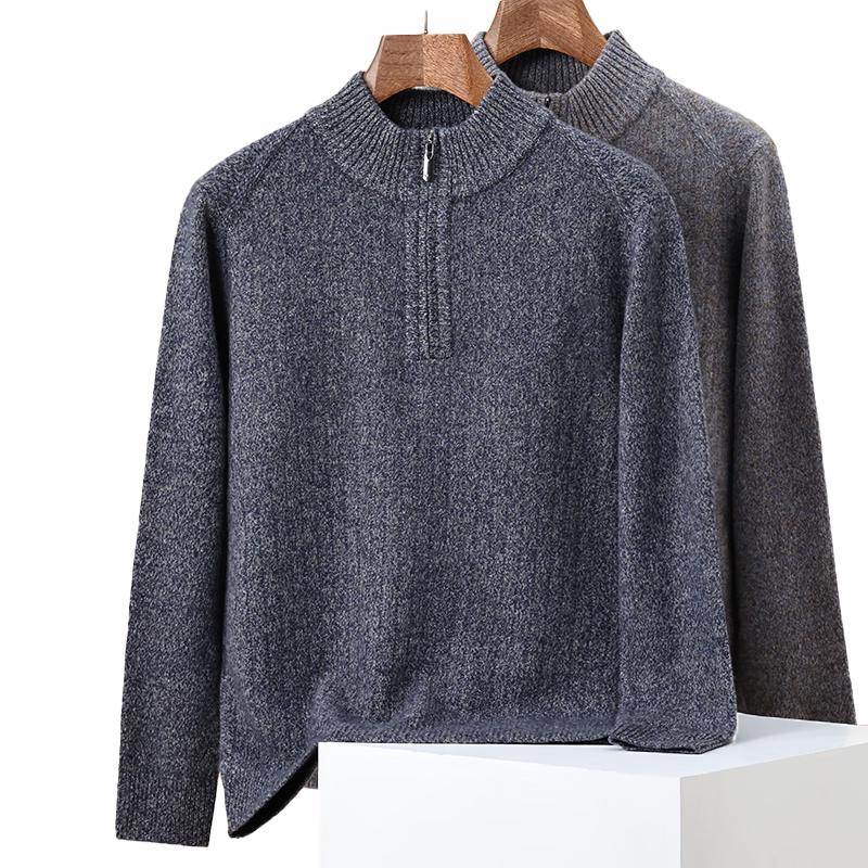 ROMON Men's Heavyweight 100% Pure Wool Half-Zip Sweater