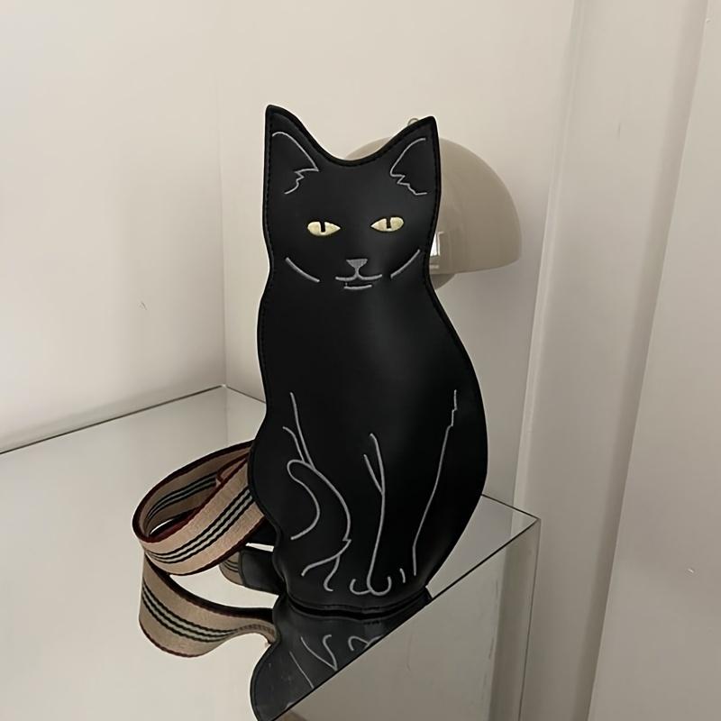 Stylish Black Cat Crossbody Bag  Ladies Chest Bag  Large Capacity PU Leather Purse Retro Animal Design Cute Cartoon Shoulder Bag