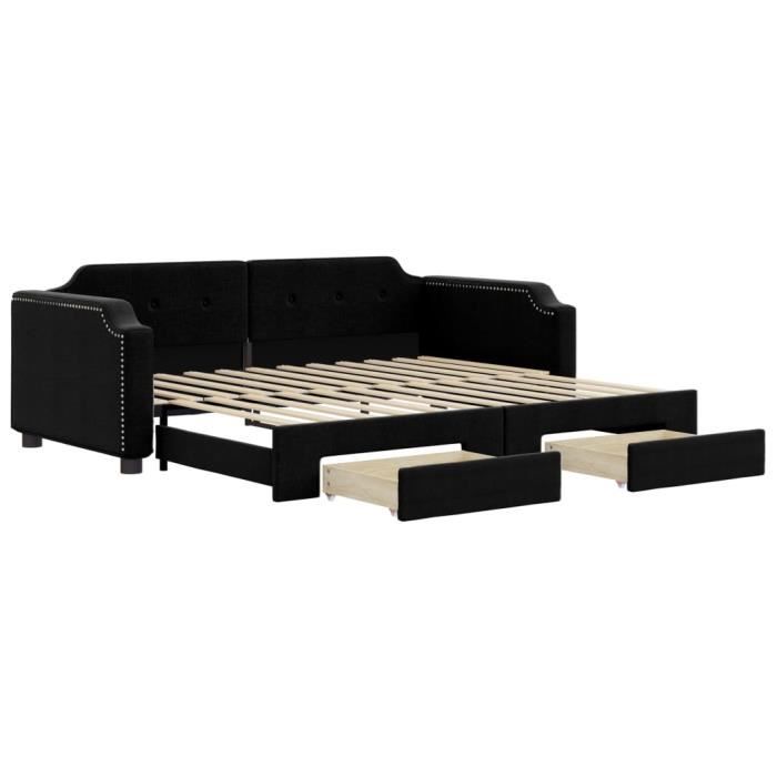 VidaXL Lit de jour avec gigogne et tiroirs noir 80x200 cm tissu 3197667