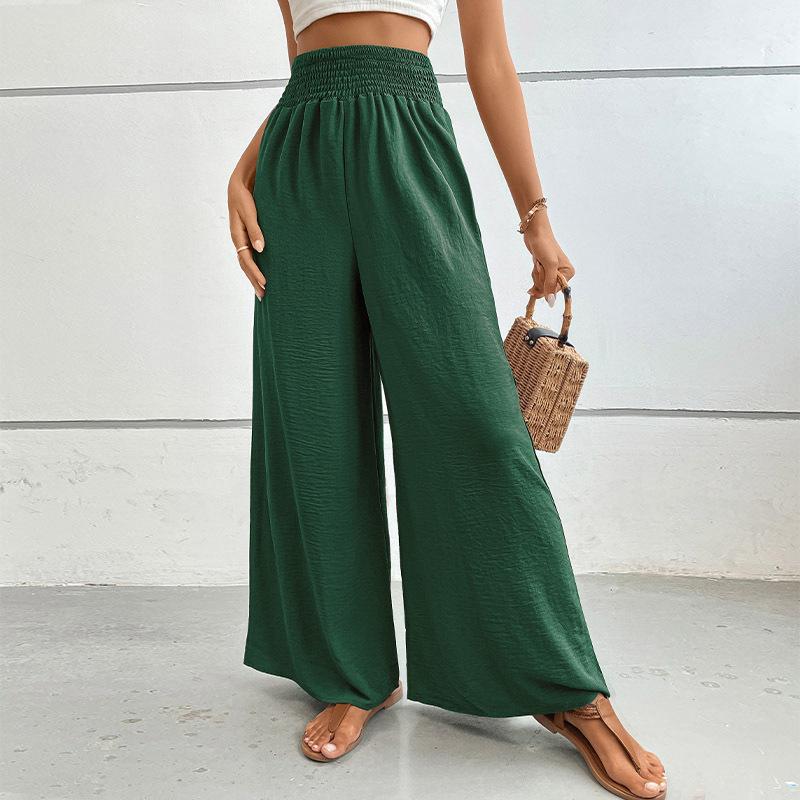 Summer High-waisted, Casual, Simple Solid-color Loose-fitting Wide-leg Pants with Elastic Waists