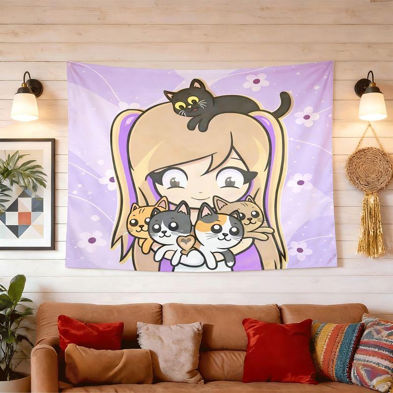 Light Purple Double Horsetail Girl Cat Cartoon Anime Tapestry Hanging Cloth Chaoku Wall Decoration Room Decoration