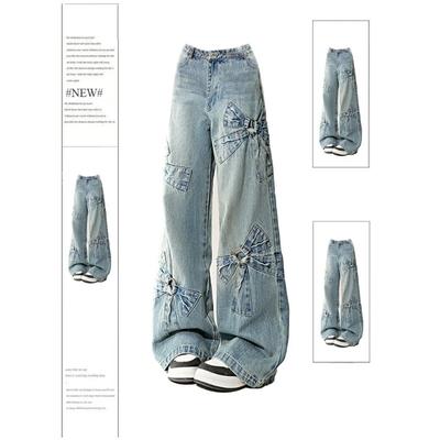 Dames Blauwe Strik Jeans Harajuku Y2k Japanse 2000s Stijl Esthetische Baggy Denim Broek Oversized Jeans Vintage Trashy Kleding