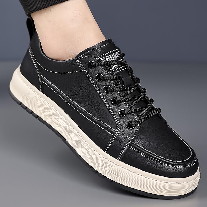 

Fashion New Classic Round Toe Sneakers Luxury Brand Man Walking Footwear Men Casual Shoes Men Leather Flats Handmade Mens Skate Shoes 44 чёрный