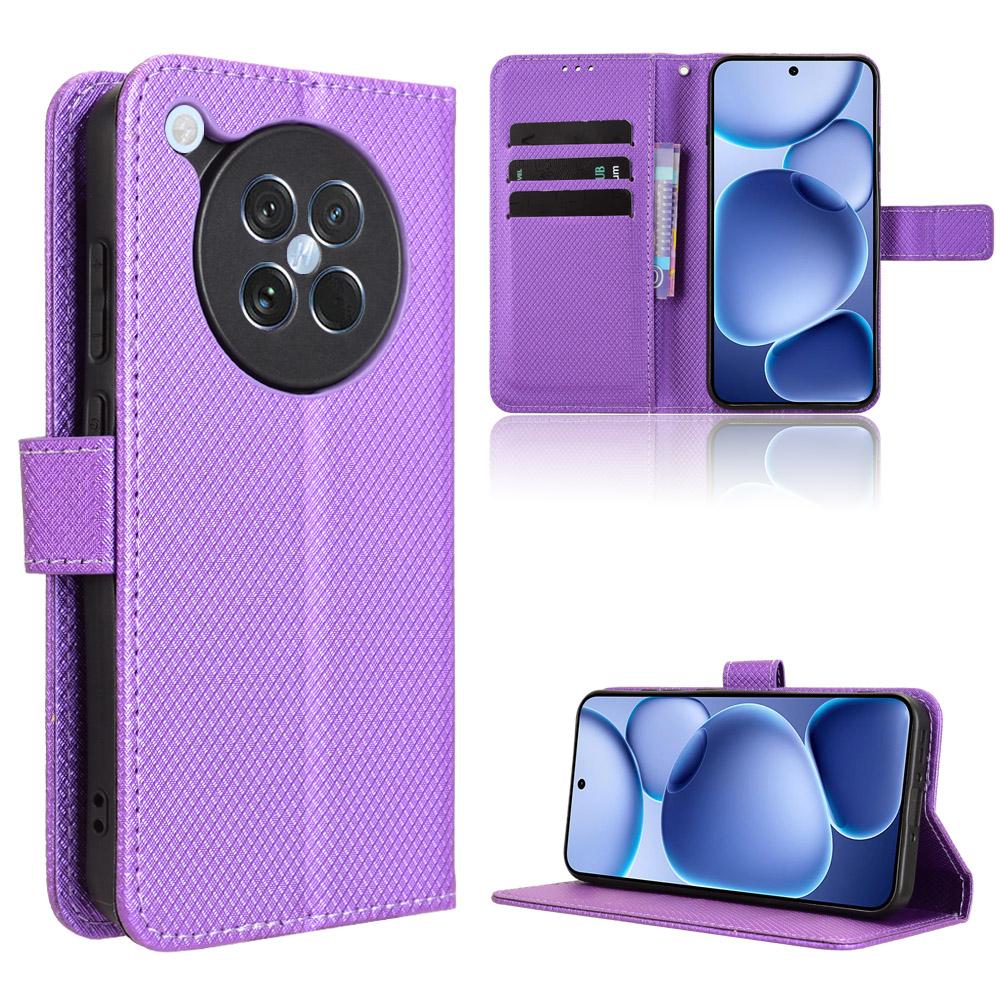 

For Oppo Find X8s 5G Leather Wallet Case with Strap Diamond Texture Phone Cover Purple