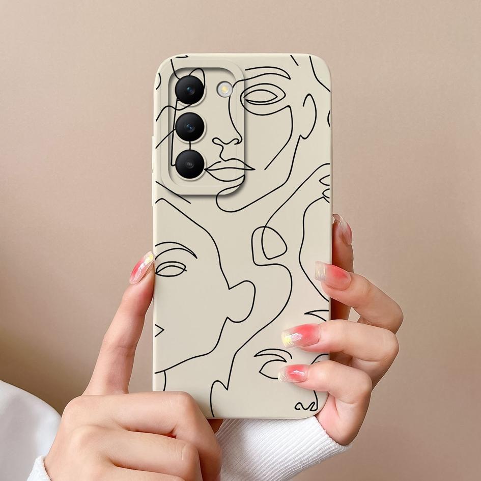 Cover For Vivo V30 SE 5G V40 Lite Pro Y100 (IDN) T3 V30e Y200e Housing Case Liquid Silicone Soft Shockproof Protective Funny Line Pattern Bumper Shell