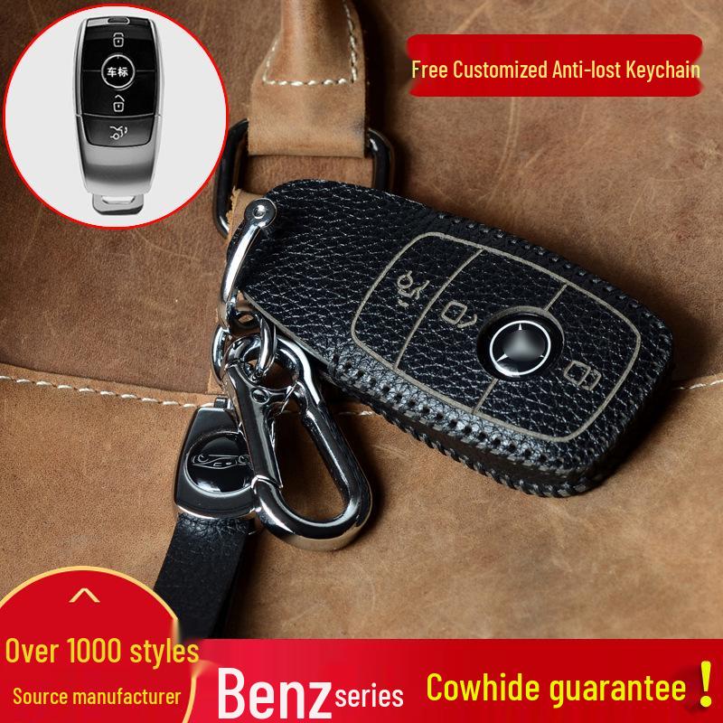 TPU Full-Wrap Cowhide Key Case for Mercedes E-Class & C-Class (E300L, C260L, C200L, GLC) - Unisex Design